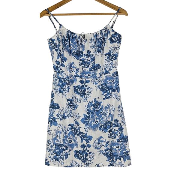 REFORMATION WOMEN'S BLUE FLORAL SUMMER DRESS – SIZE 4, 100% LINEN - Picture 1 of 10
